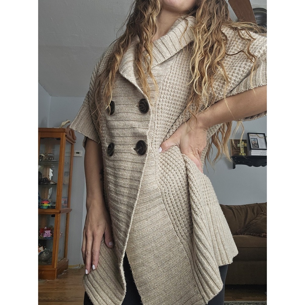 Banana Republic Boxy Knit Wool Cashmere Cardigan L‎ Shawl Collar Short Sleeve